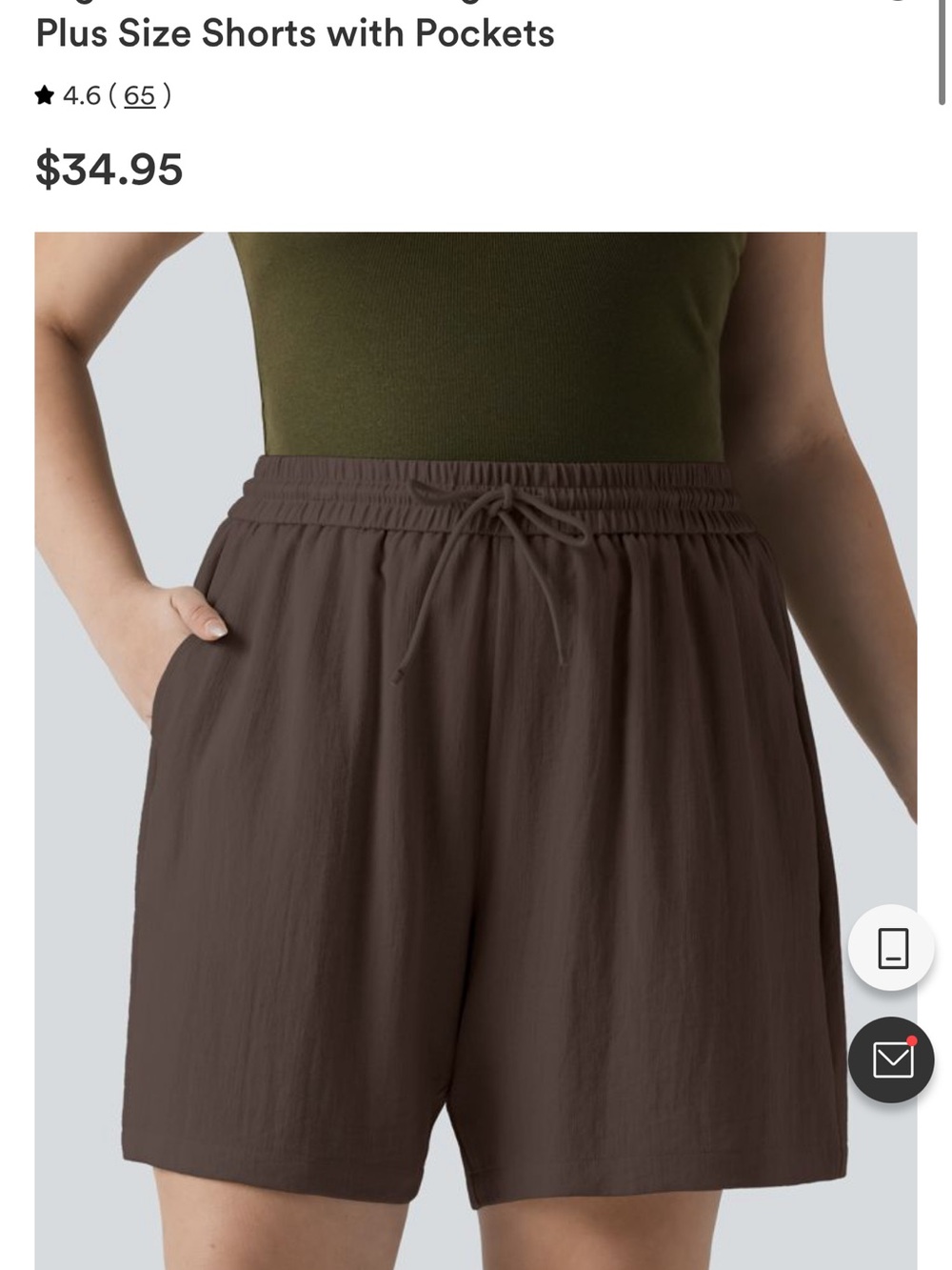 HALARA Brown Plus Size Elastic-Waist Shorts with Pockets